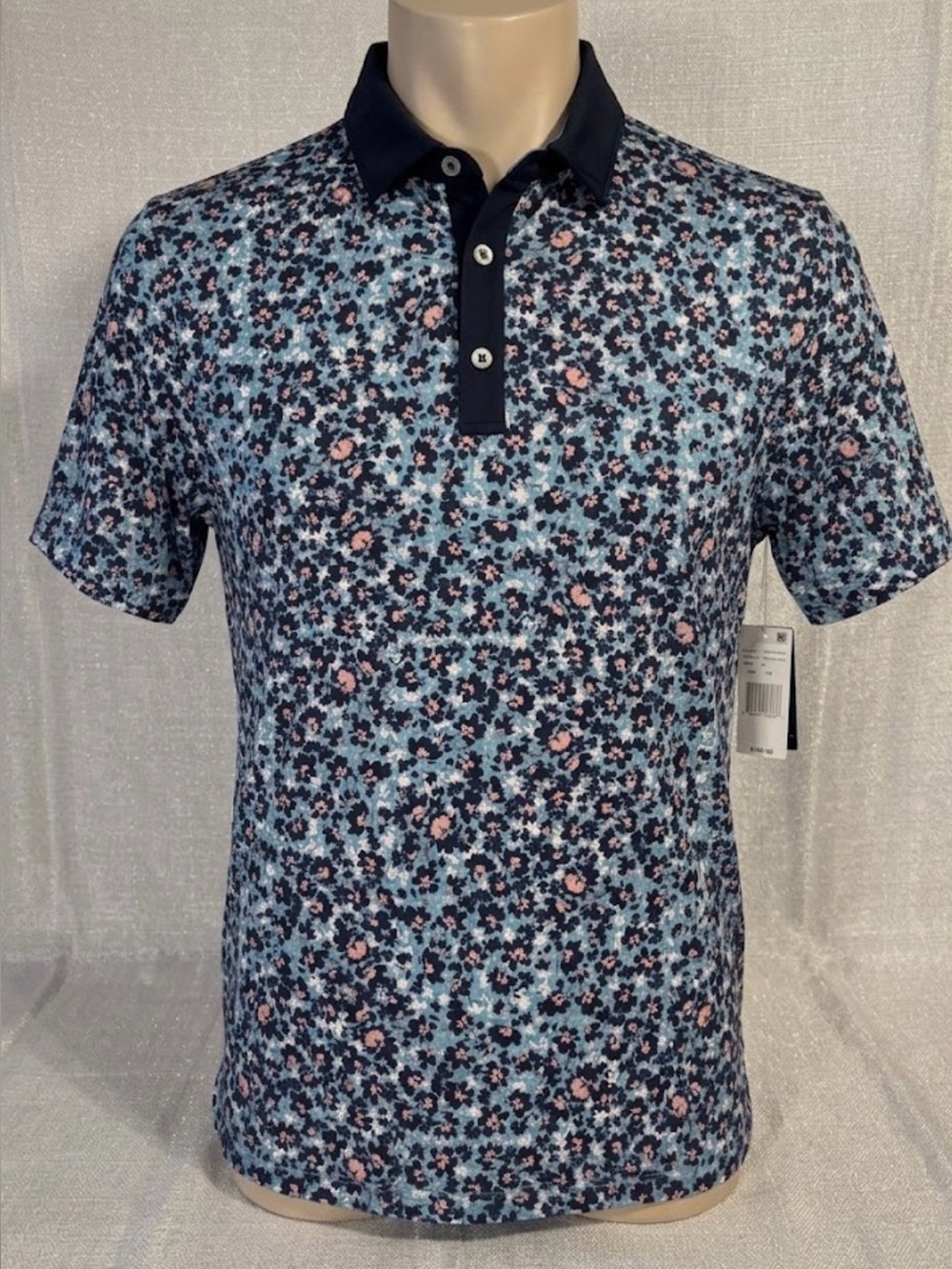 RHONE Floral Polo in Blue with Navy Trim